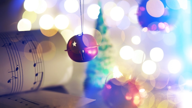 Photo クリスマスの楽譜。楽譜のクリスマスデコレーション、クローズアップ