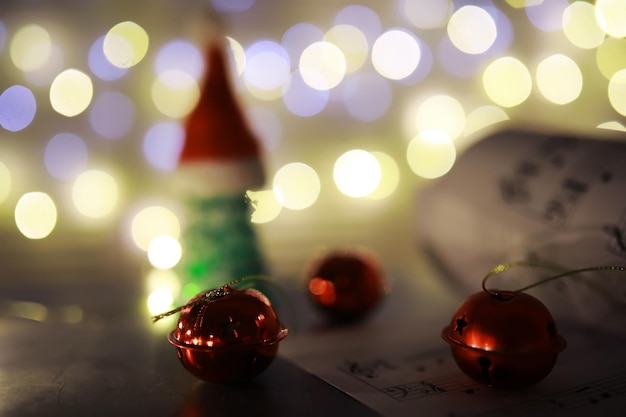 Christmas Sheet Music. Christmas decorations on music sheets, closeup