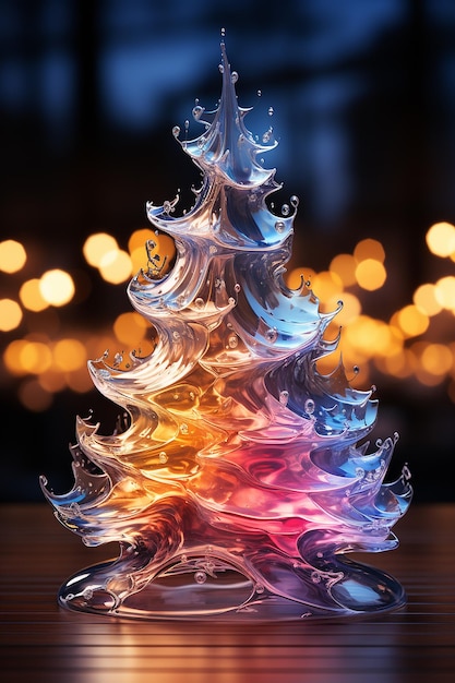 Christmas shiny tree from colorful glass and abstract bokeh lights on black background