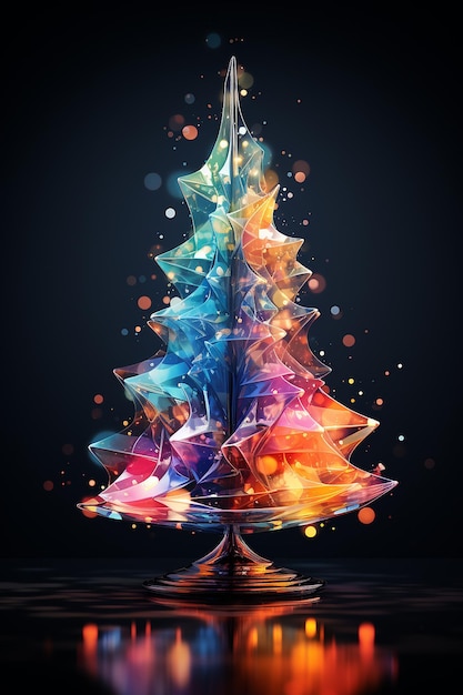 Christmas shiny tree from colorful glass and abstract bokeh lights on black background