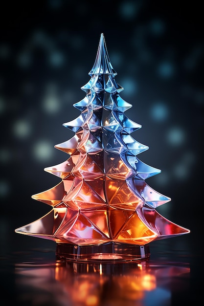 Рождественская блестящая елка из разноцветного стекла и абстрактные огни боке на черном фоне