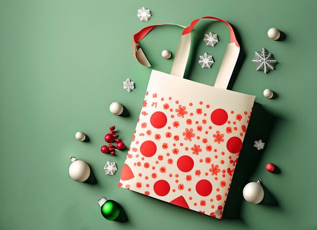 Photo christmas shopping bag with ornaments