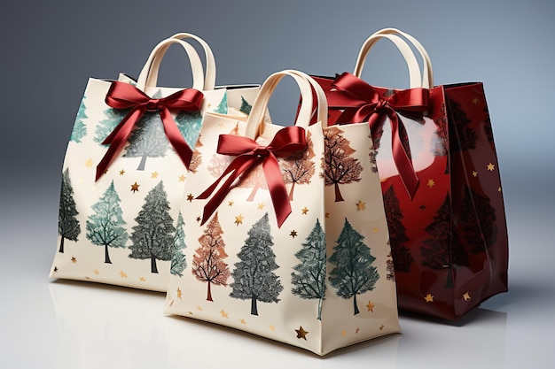 Photo christmas shopping bags on the table in the kitchen christmas background