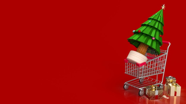 The Christmas in shopping cart for holiday marketing concept 3d rendering