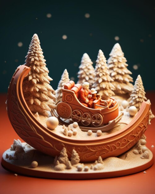 Foto christmas sleigh 3d mini craft geïsoleerde studio achtergrond