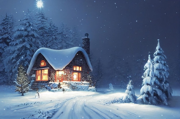 Christmas a small cottage on top 3D illustration