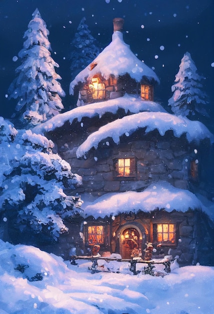 Christmas a small cottage on top 3D illustration