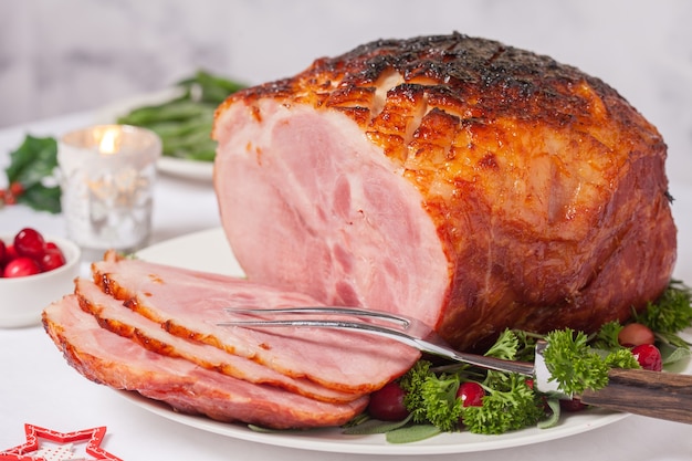 Christmas Smoked Roasted Glazed Holiday Pork Ham