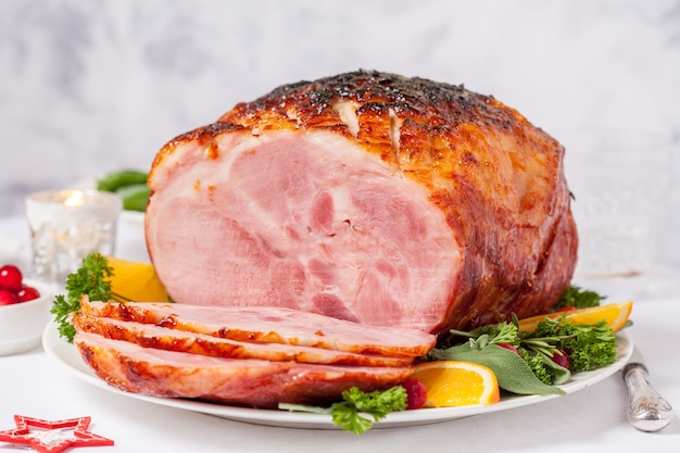 Christmas Smoked Roasted Glazed Holiday Pork Ham