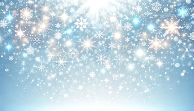 Christmas snow background snowflakes and stars