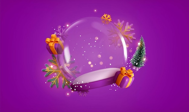 Christmas snow glass winter ball template round podium studio\
space for objects festive design