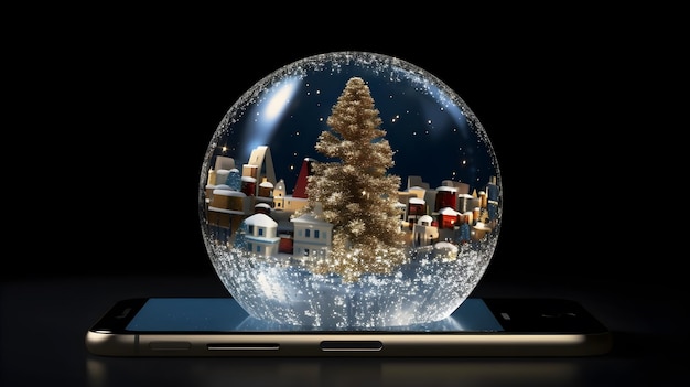 Christmas snow globe in dark background