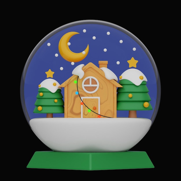 Christmas snow globe icon 3d rendering on isolated background