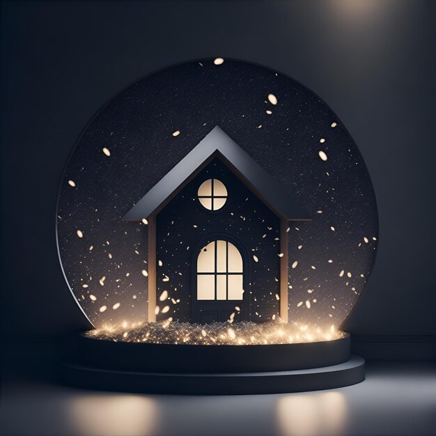 Christmas snow globe with house in the snow 3D rendering