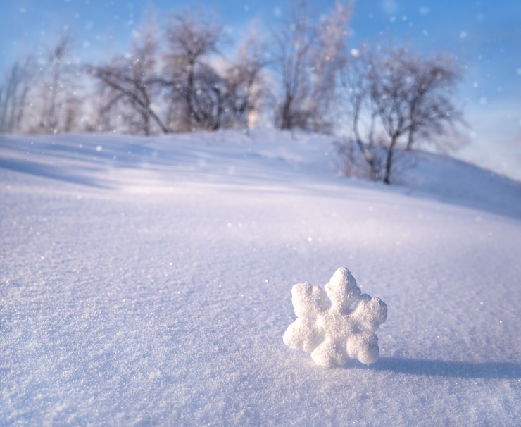 Photo christmas snowflakes on white snow on a frosty sunny winter day.
