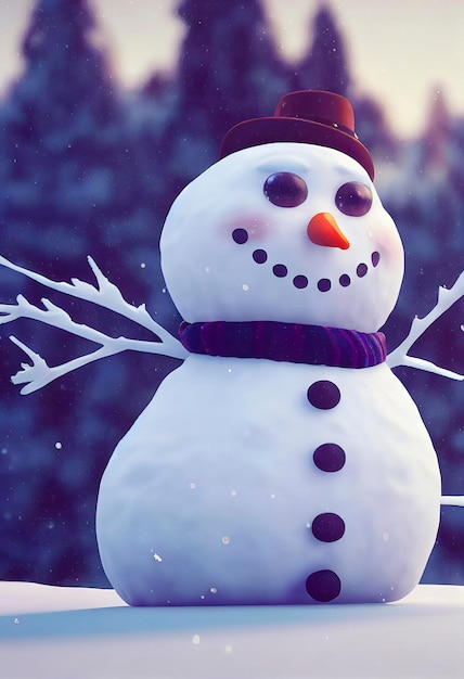 Christmas Snowman character cute snowman in christmas scenery animated illustration