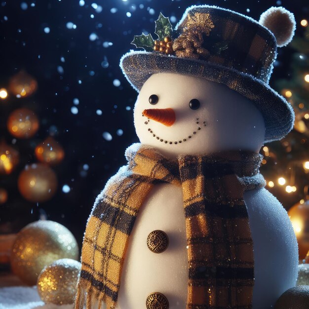 A Christmas snowman on a cold and snowy winter day