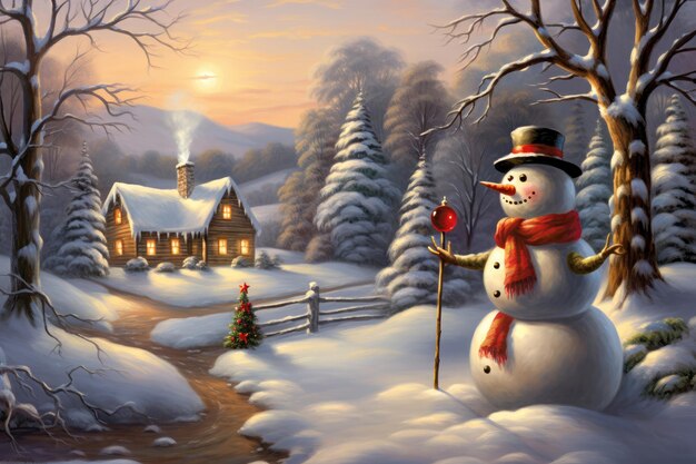 Christmas snowman outdoors at night