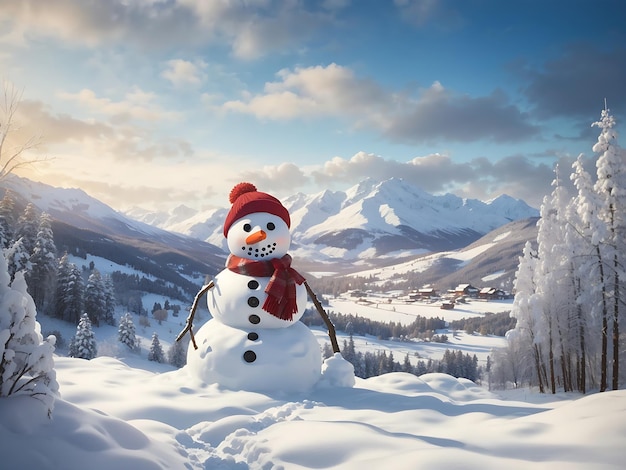 Christmas snowman in a snowy landscape Generative AI