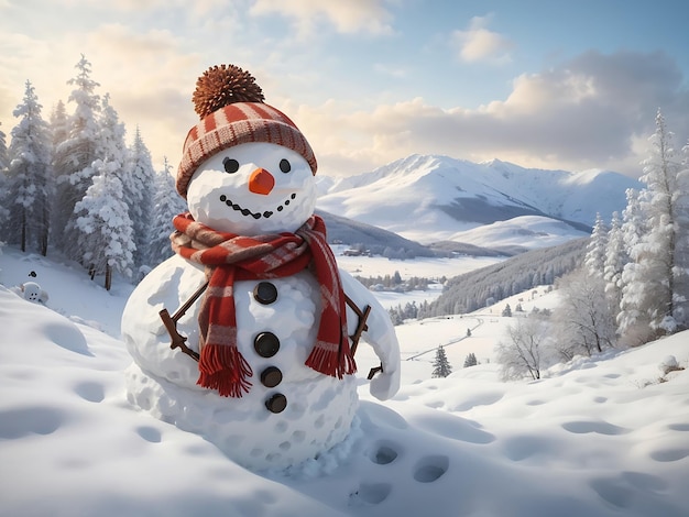 Рождественский снежный человек в снежном ландшафте Генеративный ИИ