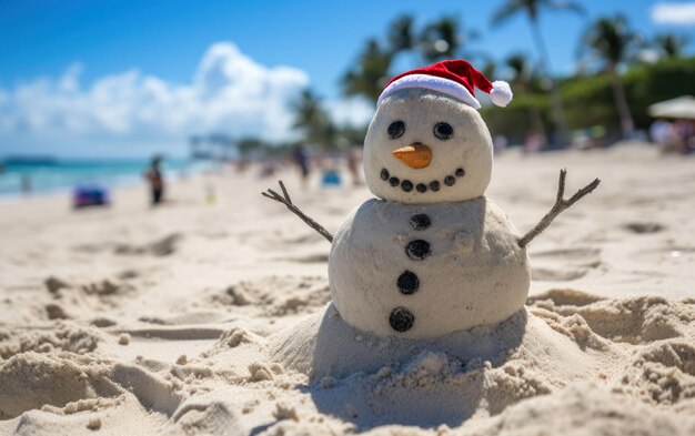 Photo christmas snowman on a sunny beach holiday concept for new year cards