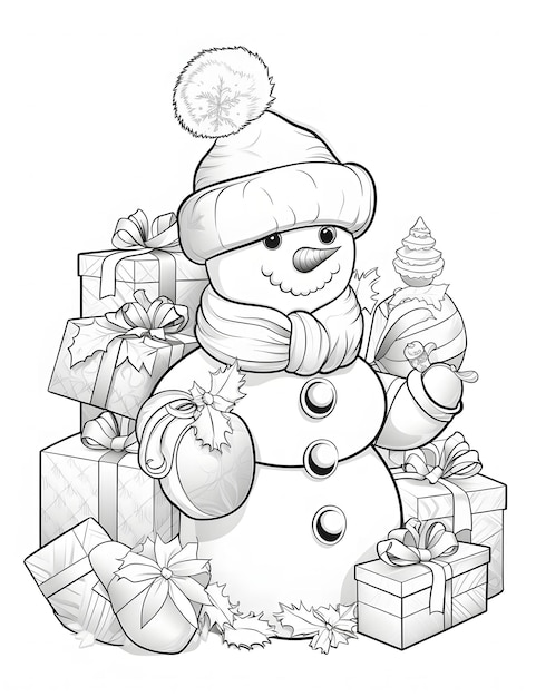 Фото Рождественский снеговик с подарками