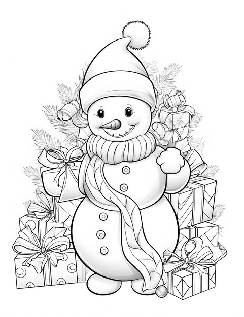 Christmas Snowman with gifts Coloring page for Kids