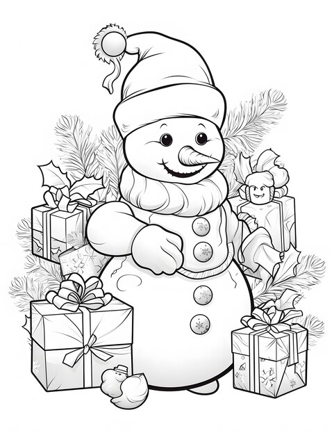 Christmas Snowman with gifts Coloring page for Kids