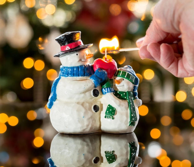 Christmas snowmen candle at xmas