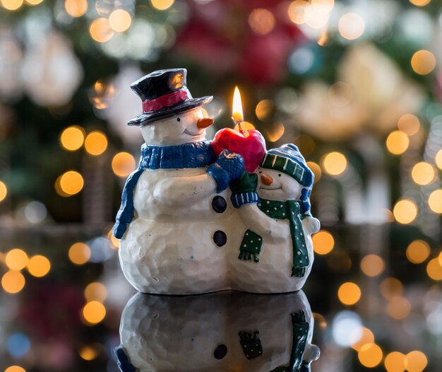 Christmas snowmen candle at xmas