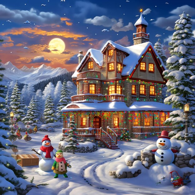 Photo christmas snowy house generation ai