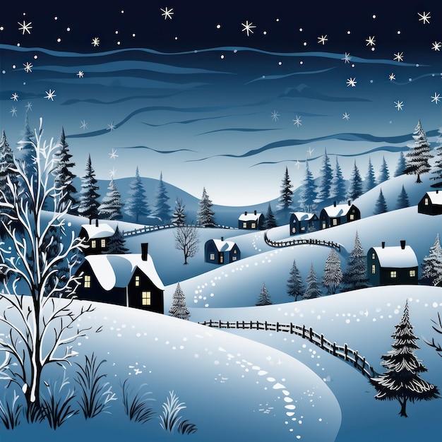 christmas snowy illustration winter scene background festive holiday design