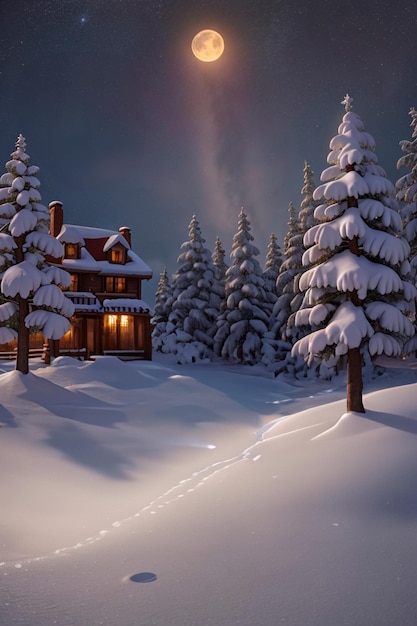 Christmas snowy landscape with gently falling snowflakes creating a serene atmosphere