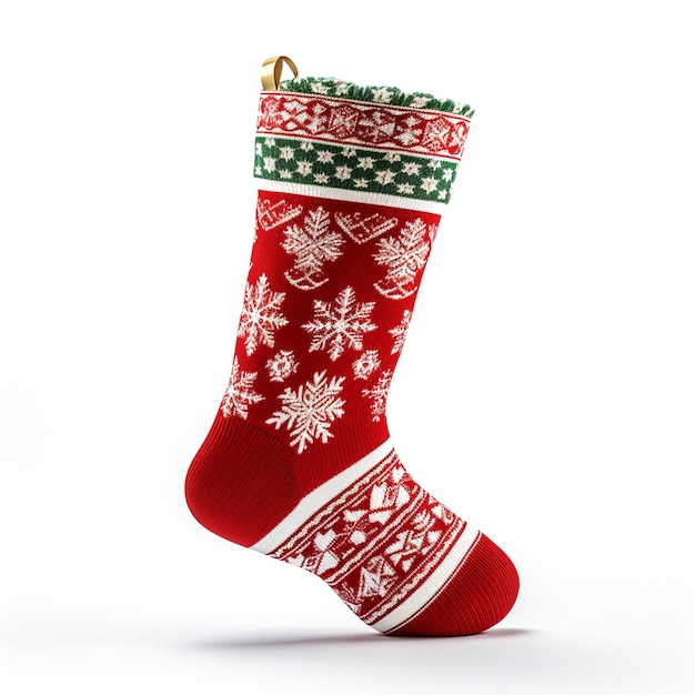 Christmas sock with gifts on white background