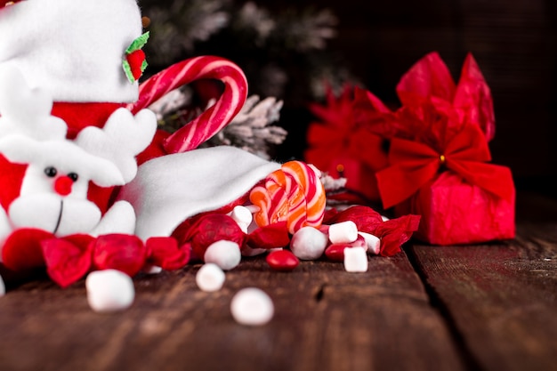 Photo christmas socks full of candy and sweets