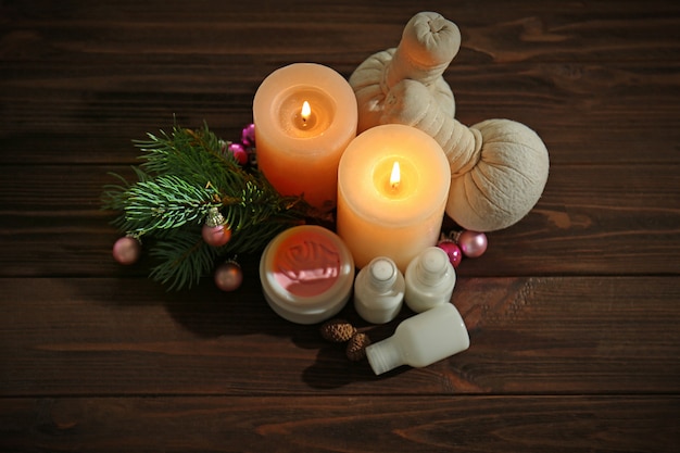 Christmas spa composition on table