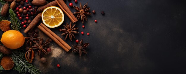 Christmas spices background Holiday baking banner with copy space Generative ai