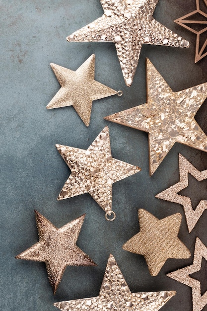 Christmas star decorations collection for mock up template design. view from above. flat lay