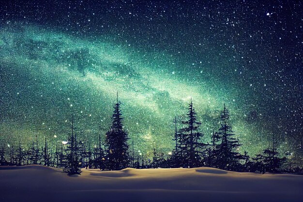 Christmas Starry Sky Scene 3D illustration