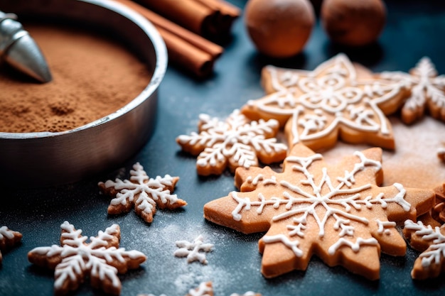 写真 クリスマスの星のクッキー 休日のジンジャーブレッド クッキーを作る ジンジャーブレッド生地 クリスマス ベーキングの背景 ジンジャーブレッドをカットするためのフォーム メリー クリスマスとハッピー ホリデー