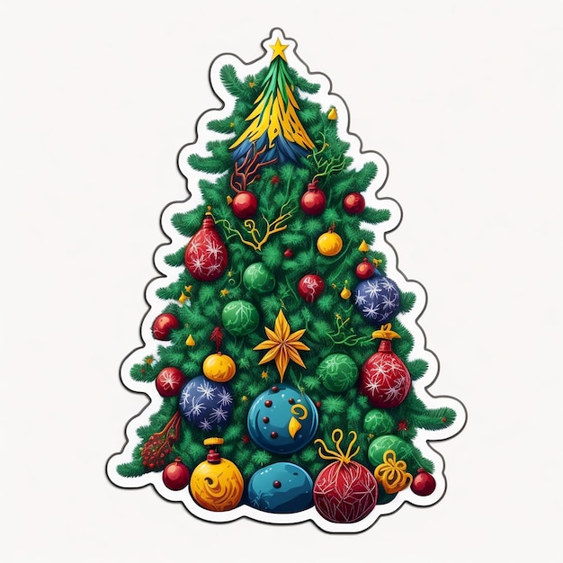 Christmas sticker of cute tree