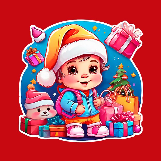 Christmas sticker super colorful and fun cute baby Generative IA