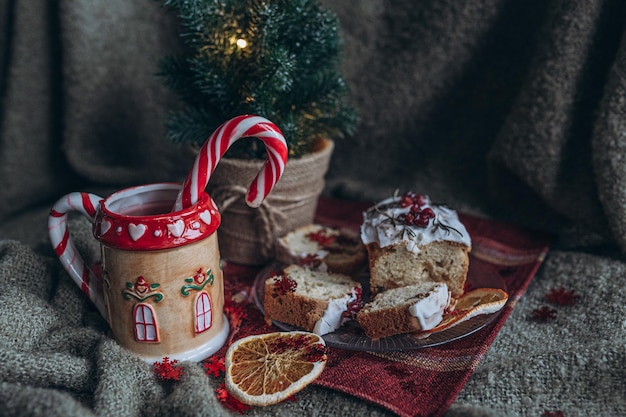 Foto natale natura morta coppa per la decorazione del tavolo di natale