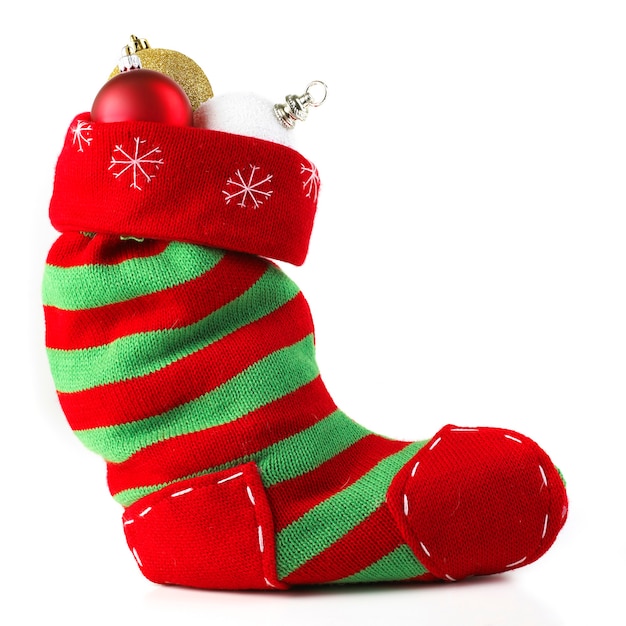 Christmas Stocking Front View With Balls isolated