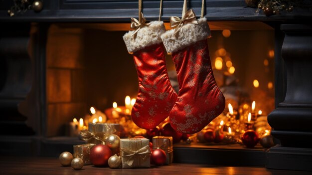 Фото Рождественские чулки зимняя тема рождественский фон и обои