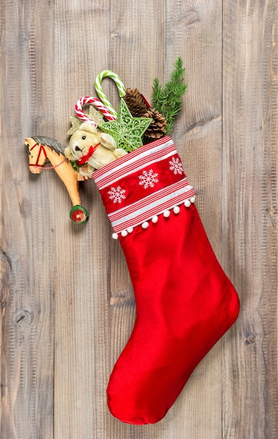 Christmas stocking with nostalgic vintage toys decoration