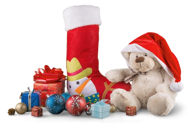 Christmas Stocking with Small Presents and Teddy Bear