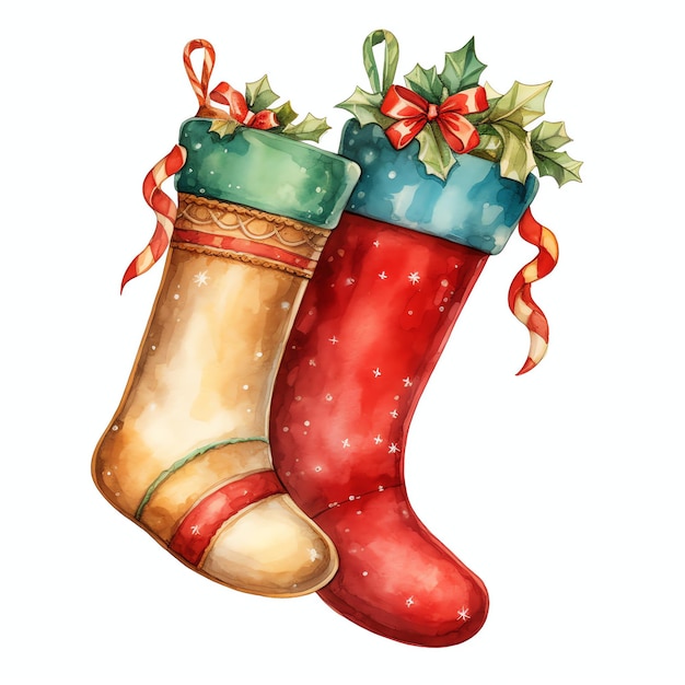 Christmas Stockings watercolor winter