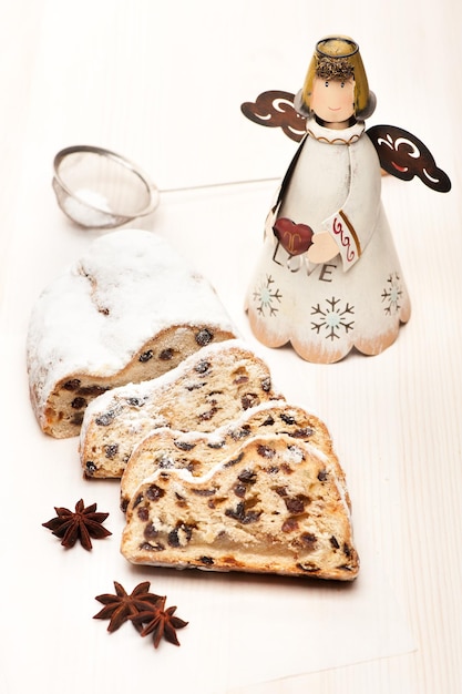 Christmas stollen sliced