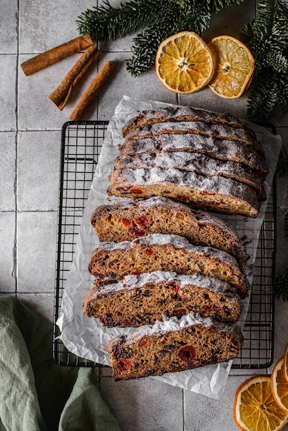 christmas stollen with candied fruits and dried fruits